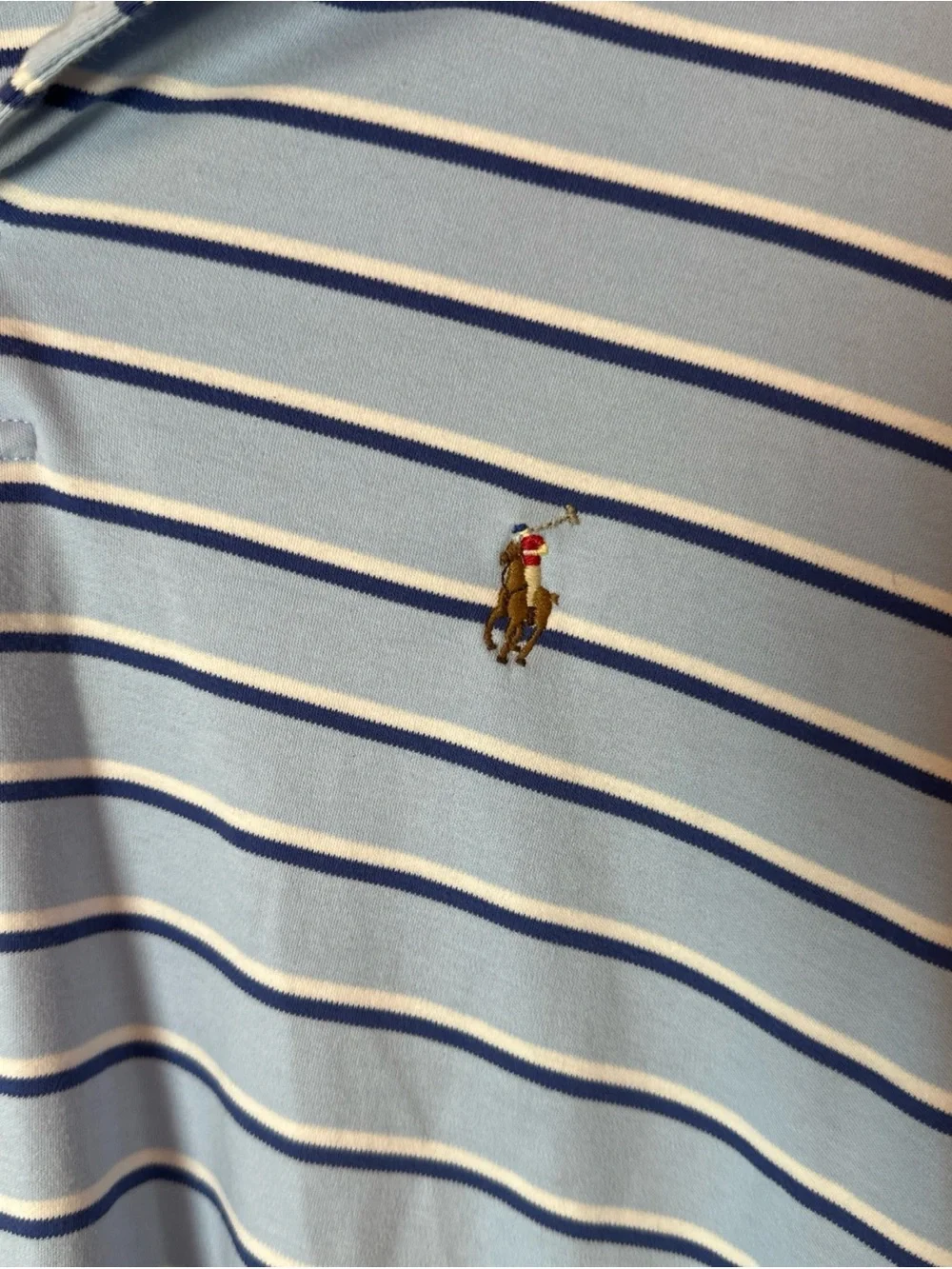 Vintage Polo Ralph Lauren 100% Cotton Blue/White Stripe Polo - Large